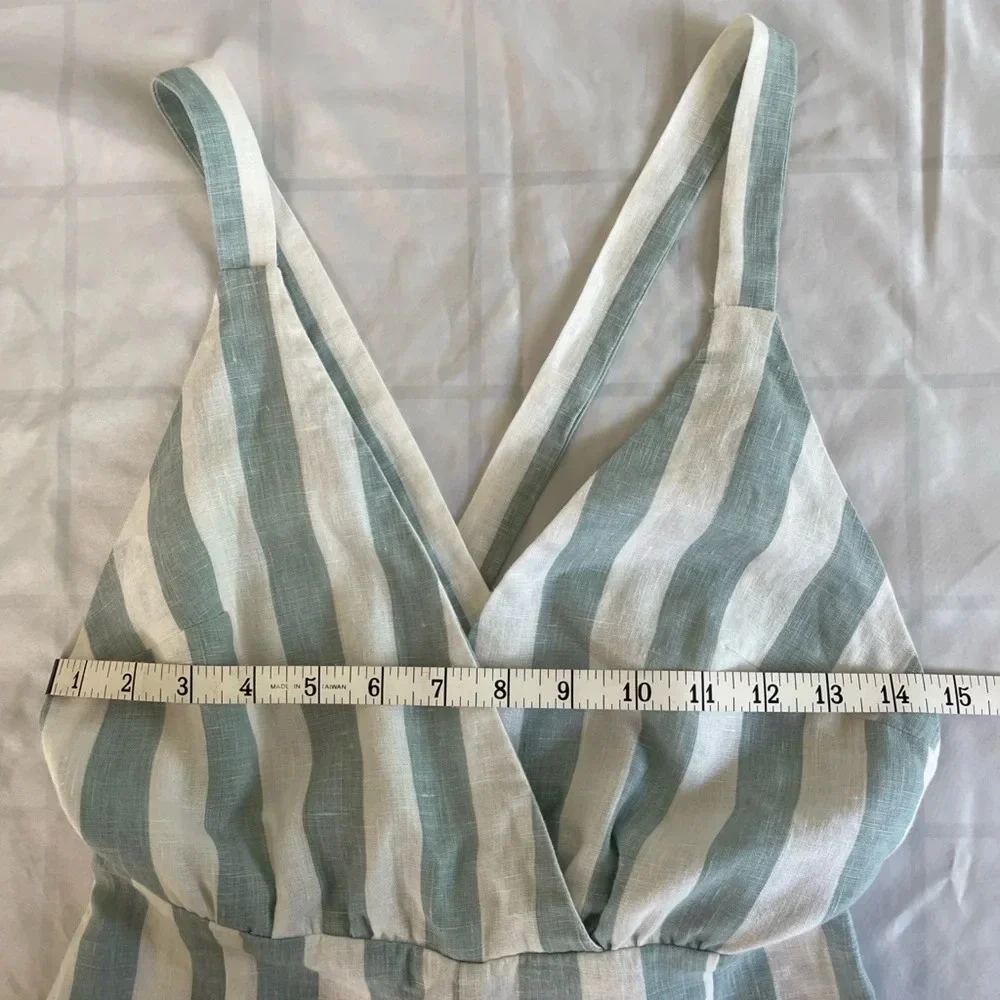 Reformation Dani 100% Linen Striped Jumpsuit In Baltic Size 0